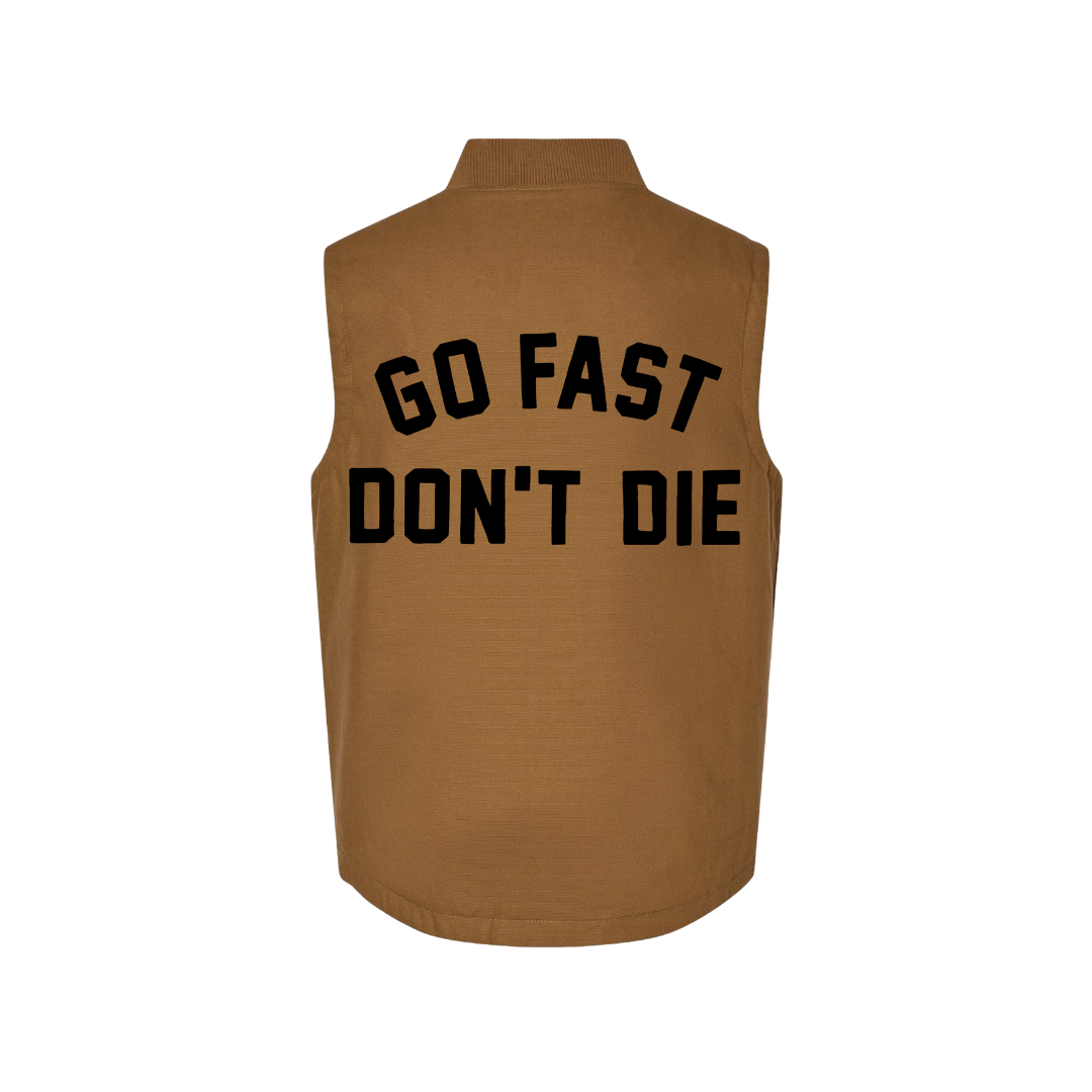 GFDD Varsity Insulated Canvas Vest Saddle – Go Fast Don't Die