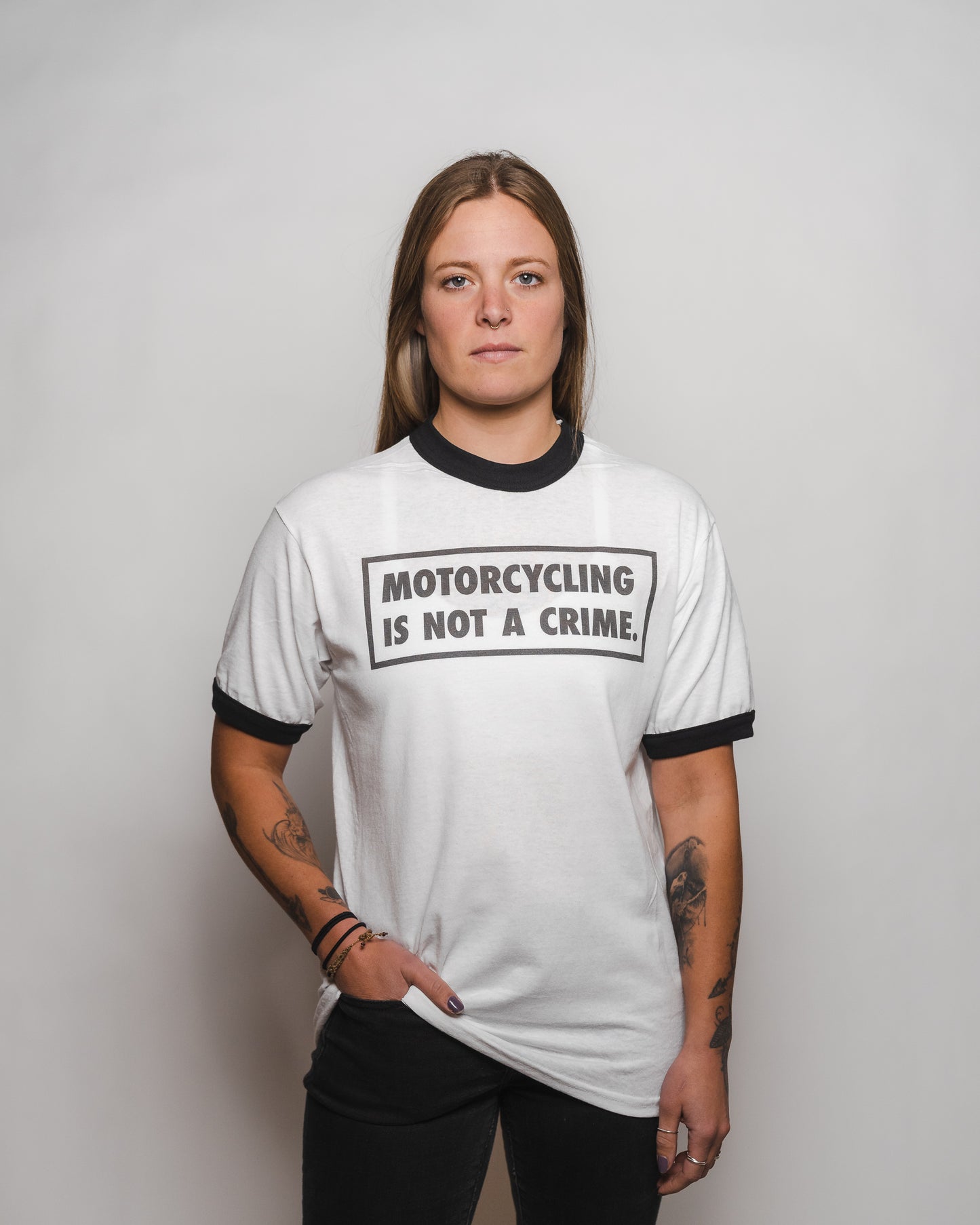 Motorcycling Is Not A Crime Ringer Tee - Black Friday