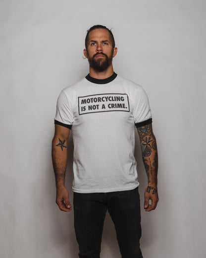 Motorcycling Is Not A Crime Ringer Tee - Black Friday